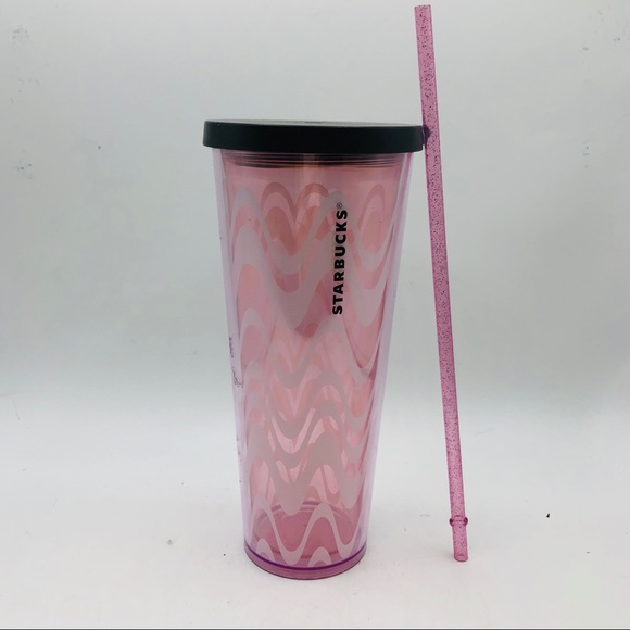 Starbucks 24 oz Plastic Tumbler Pink w Wavy lines